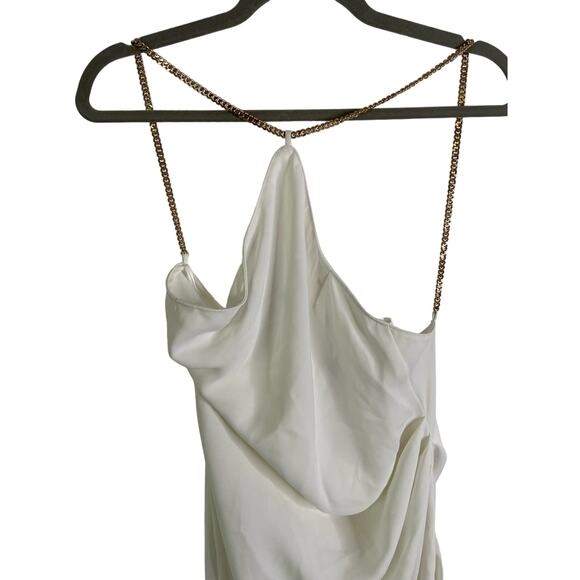 Amanda Uprichard Evie Asymmetric Chain-Embellished Mini Dress Ivory Size Small - Picture 9 of 10